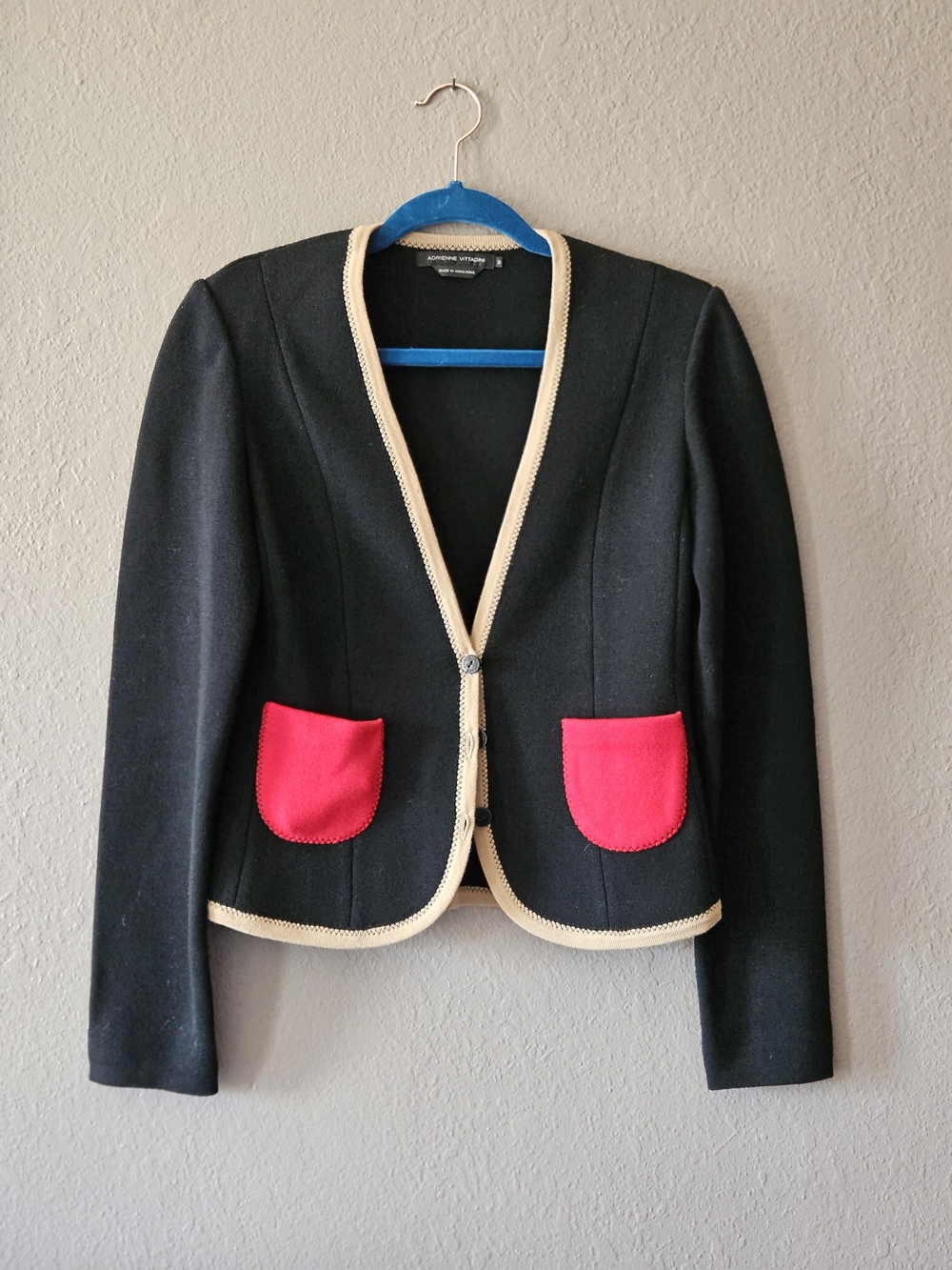 Vintage Adrienne Vittadini Black Wool Knit Jacket  Size S